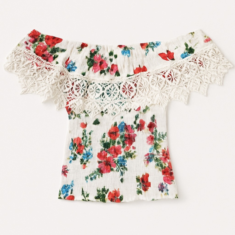 Floral Off-Shoulder Lace Trim Top